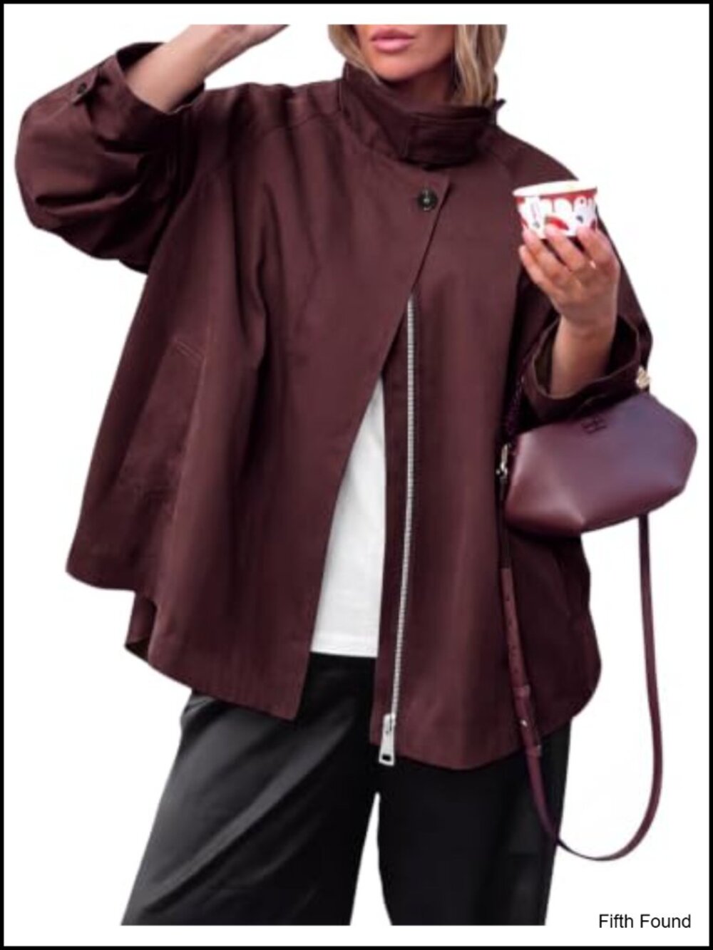 Womens Oversized Trench Coat Stand Collar Button Front Fall Casual Jacket